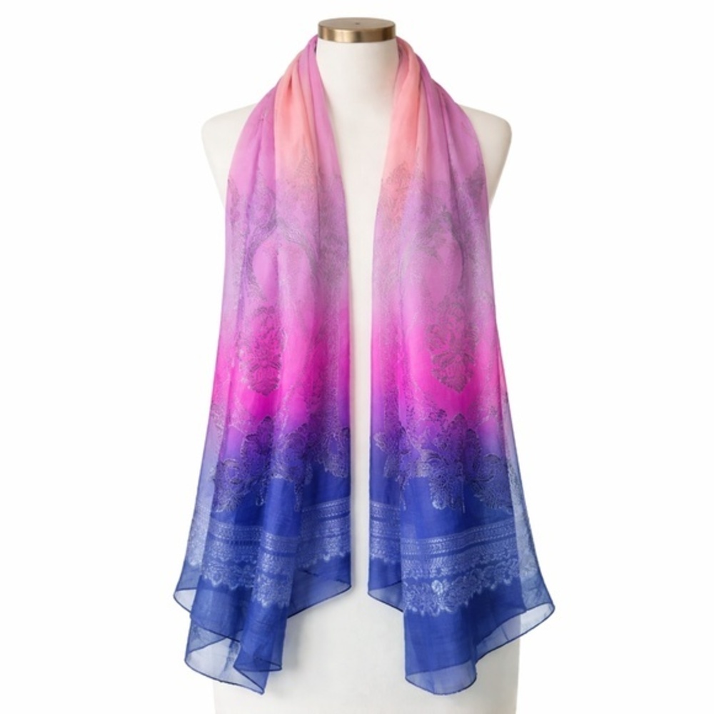 Basile 100% Silk Ombre Paisley Scarf Pink Magenta Indigo Wrap OS